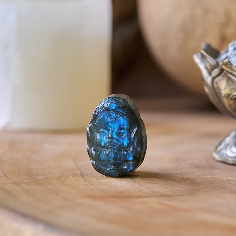 Nimara Ritual Ganesh Elephant Figurine Natural Labradorite Healing Protection Statue Home Decoration