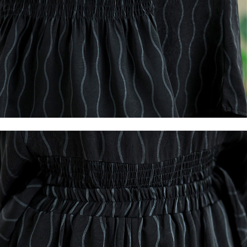 Nimara Ritual 2pcs Striped Pattern Short Sleeve Shirt Polyester 7 Length Harem Pants Set With Pocket