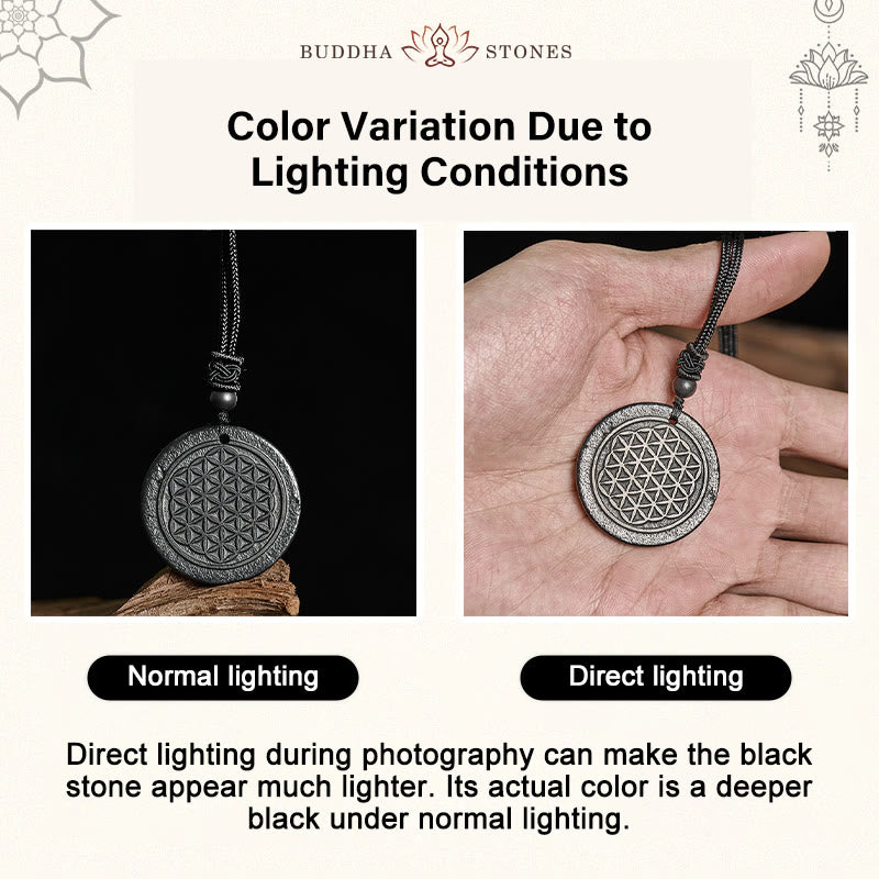 Nimara Ritual Flower of Life Carving Design Authentic Shungite Stone Protection Necklace Pendant