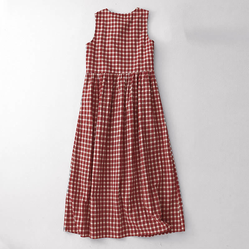 Nimara Ritual Plaid Sleeveless Summer Midi Dress With Pockets