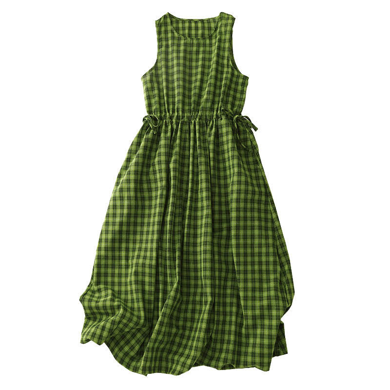 Nimara Ritual Sleeveless Plaid Summer Midi Dress With Pockets