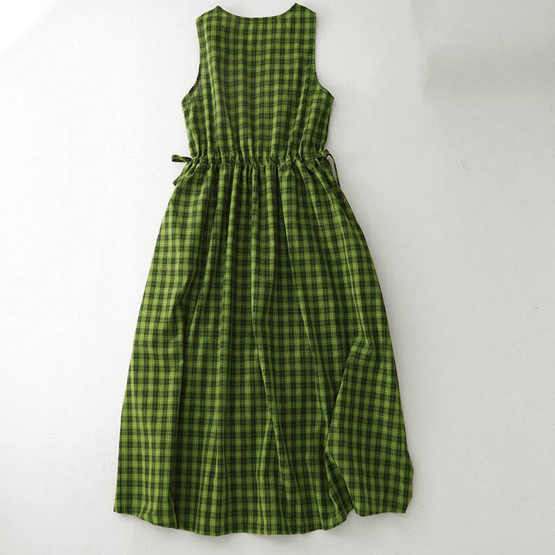 Nimara Ritual Sleeveless Plaid Summer Midi Dress With Pockets