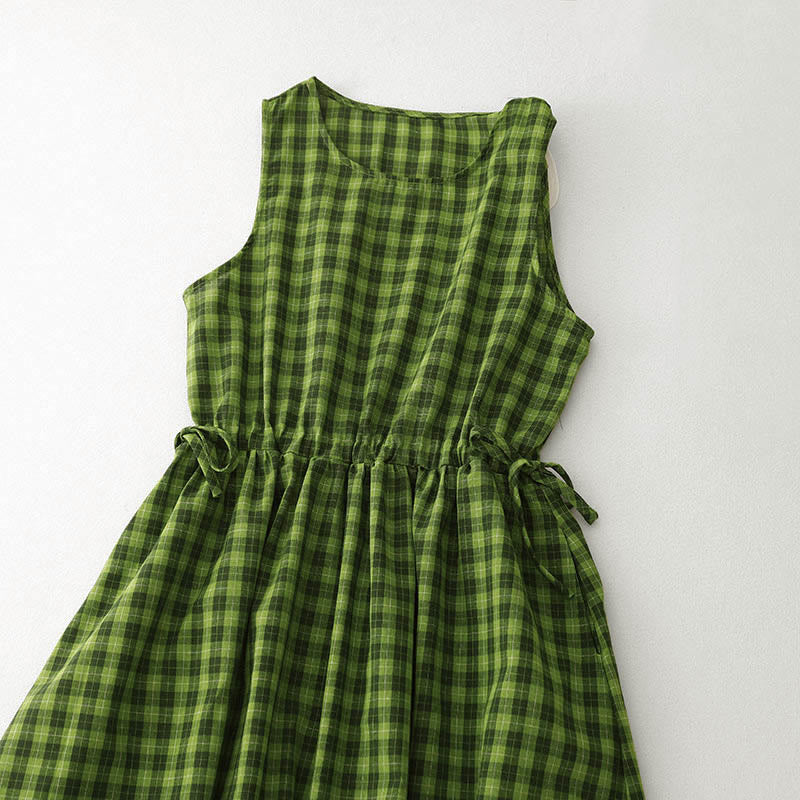 Nimara Ritual Sleeveless Plaid Summer Midi Dress With Pockets
