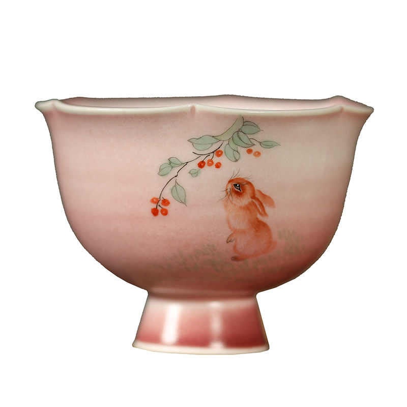Nimara Ritual Hand-painted Rabbit Orchid Flower Begonia Ceramic Teacup Kung Fu Tea Cup 75ml