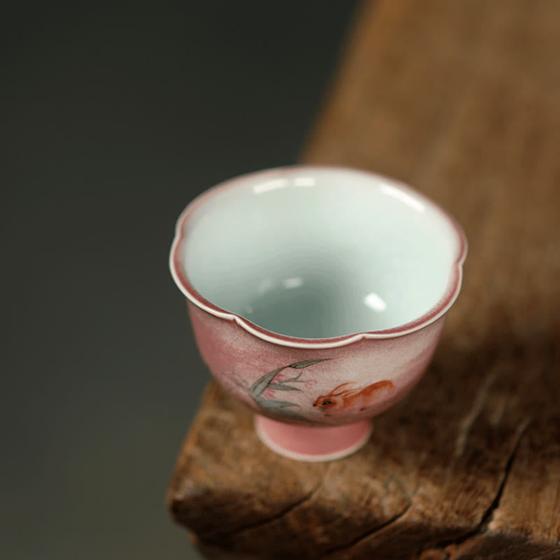 Nimara Ritual Hand-painted Rabbit Orchid Flower Begonia Ceramic Teacup Kung Fu Tea Cup 75ml