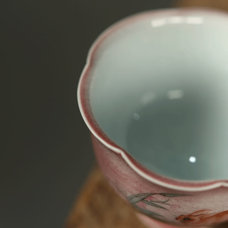Nimara Ritual Hand-painted Rabbit Orchid Flower Begonia Ceramic Teacup Kung Fu Tea Cup 75ml