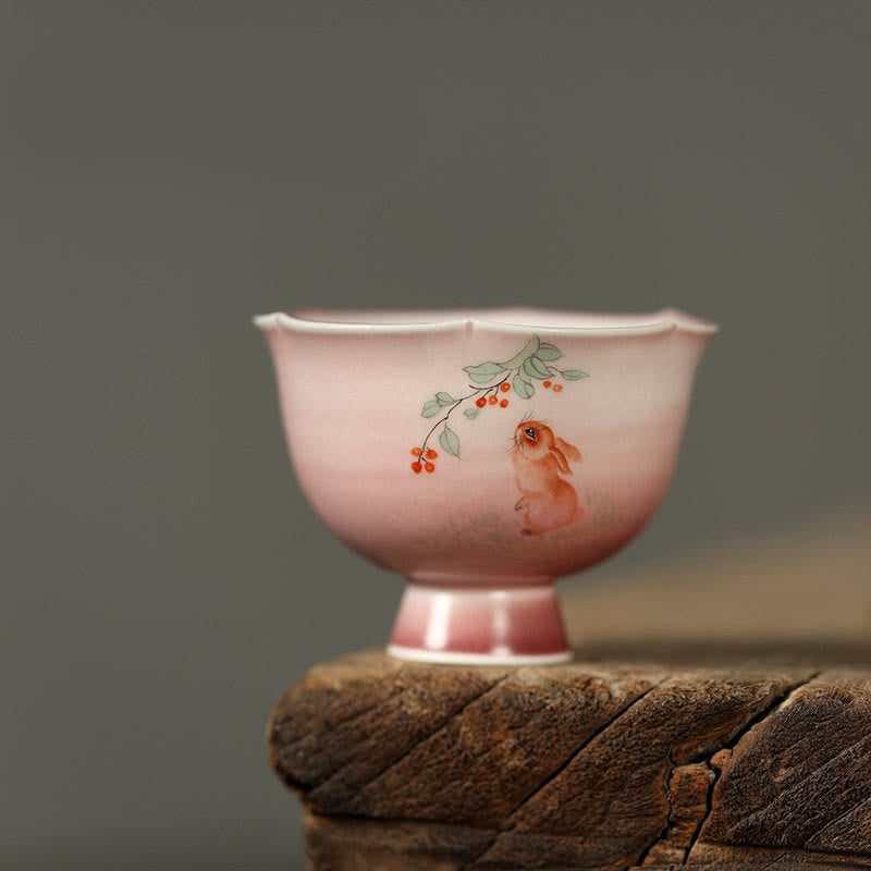 Nimara Ritual Hand-painted Rabbit Orchid Flower Begonia Ceramic Teacup Kung Fu Tea Cup 75ml