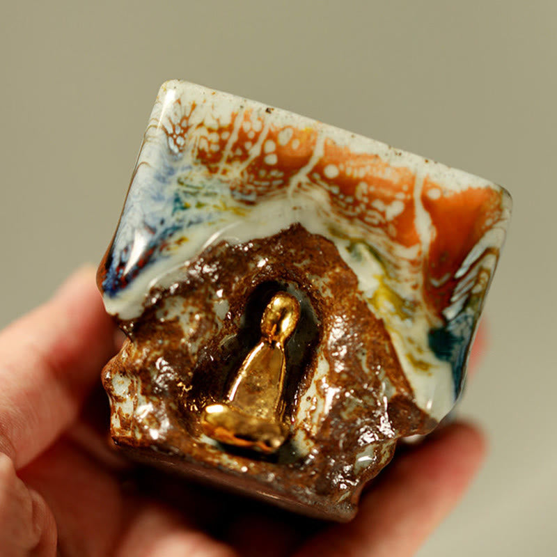 Nimara Ritual Hand-painted Dunhuang Meditating Buddha Shino Ceramic Teacup Kung Fu Tea Cup