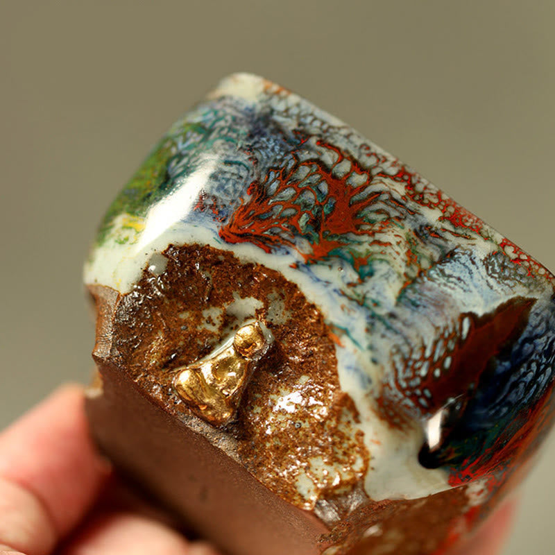 Nimara Ritual Hand-painted Dunhuang Meditating Buddha Shino Ceramic Teacup Kung Fu Tea Cup