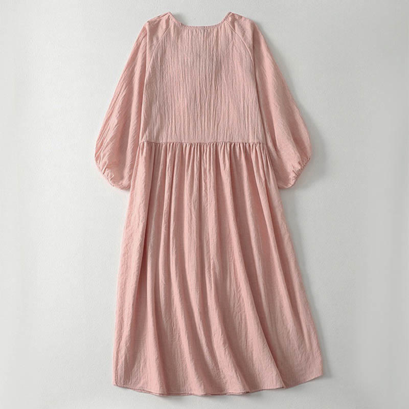 Nimara Ritual Spring Solid Color Lace-up Crew Neck Design Three Quarter Sleeve Women's Midi Dress