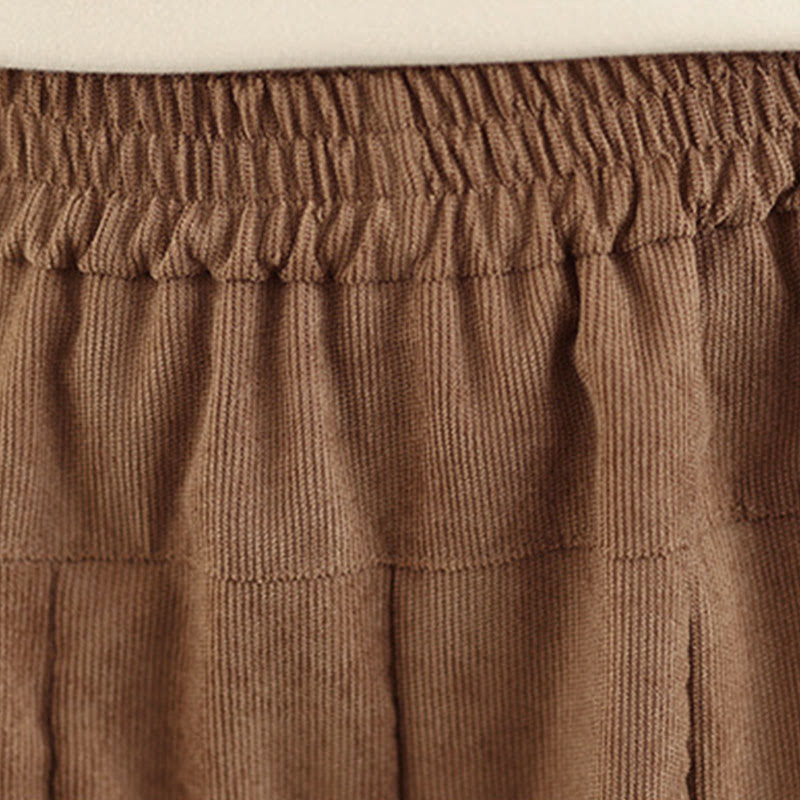 Nimara Ritual Spring Plain Brown Corduroy Women's Wide Leg Pants With Pockets