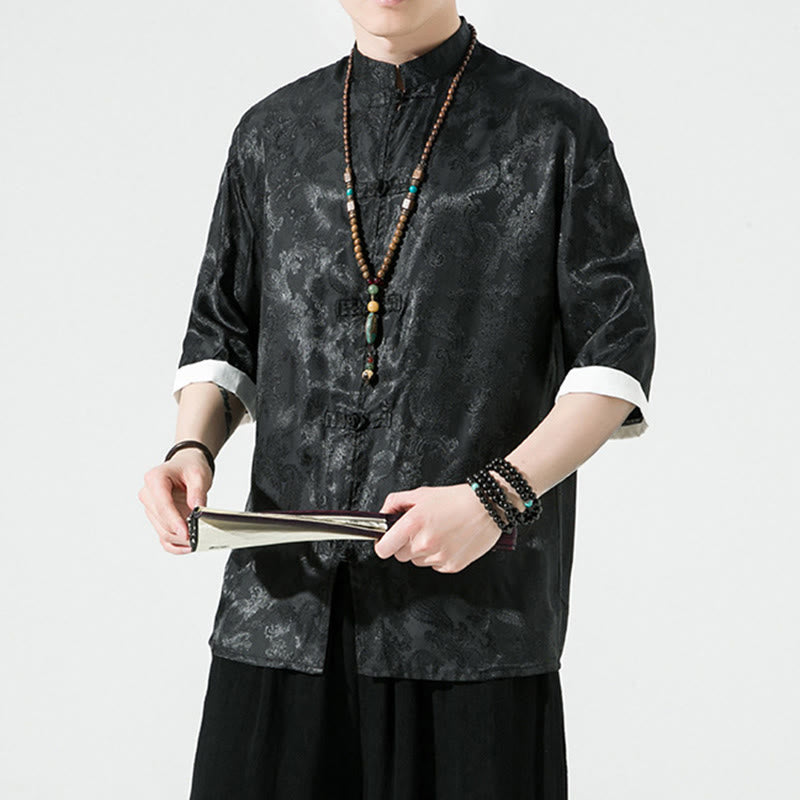 Nimara Ritual Summer Cashew Flowers Pattern Men's Frog-Button Half Sleeve Shirts