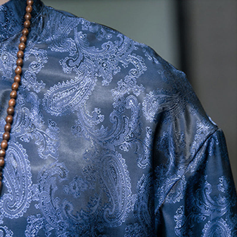 Nimara Ritual Summer Cashew Flowers Pattern Men's Frog-Button Half Sleeve Shirts