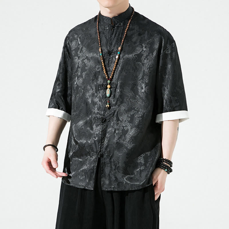 Nimara Ritual Summer Cashew Flowers Pattern Men's Frog-Button Half Sleeve Shirts