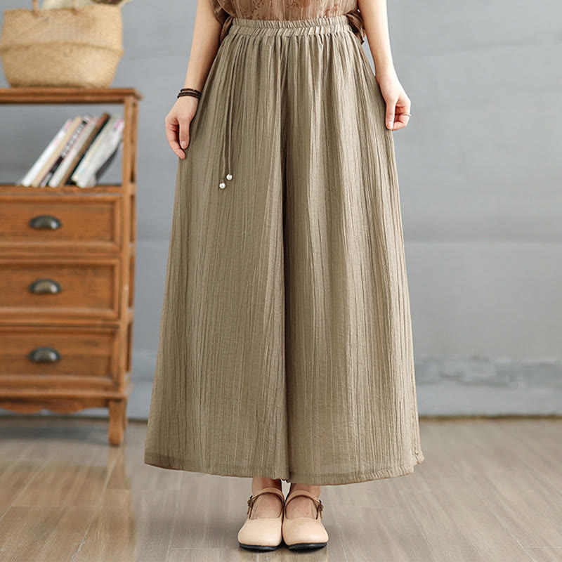 Nimara Ritual Solid Color Elastic Waist Design Capri Cropped Women's Wide Leg Pants