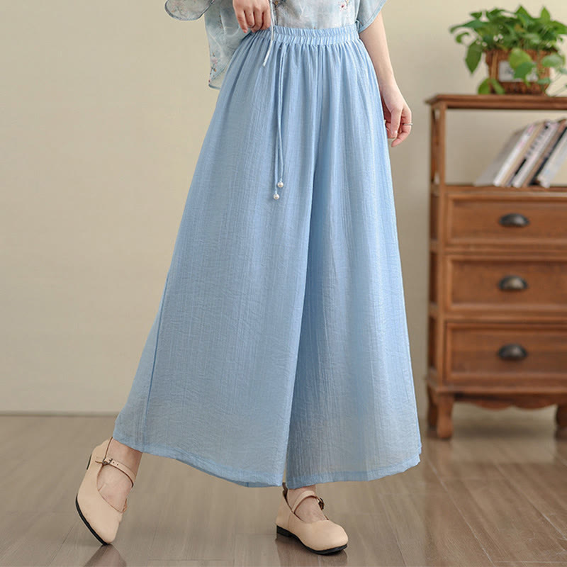 Nimara Ritual Solid Color Elastic Waist Design Capri Cropped Women's Wide Leg Pants