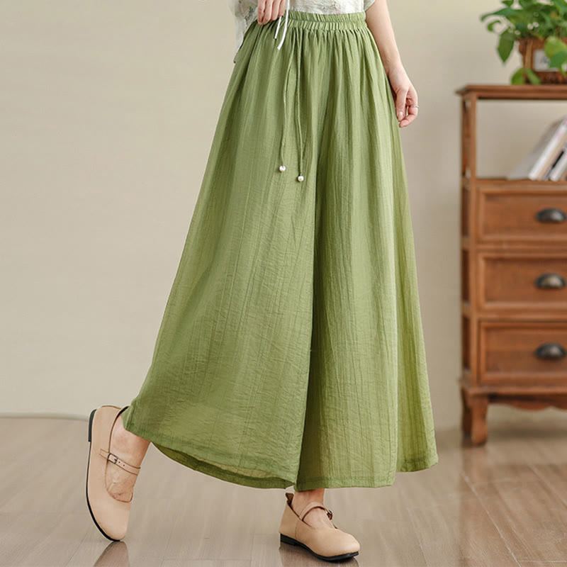 Nimara Ritual Solid Color Elastic Waist Design Capri Cropped Women's Wide Leg Pants