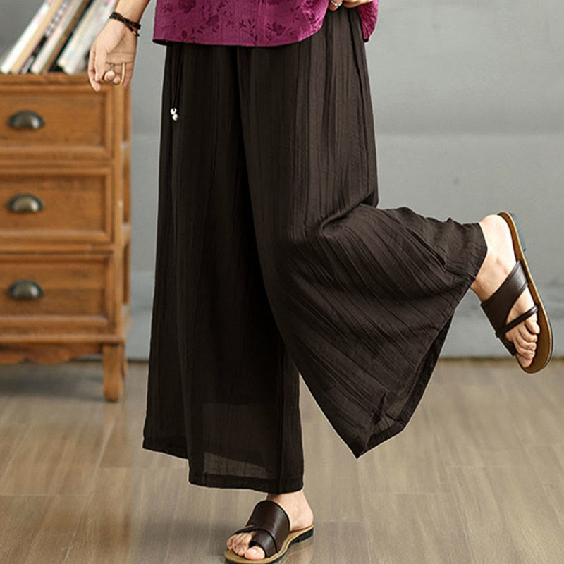 Nimara Ritual Solid Color Elastic Waist Design Capri Cropped Women's Wide Leg Pants