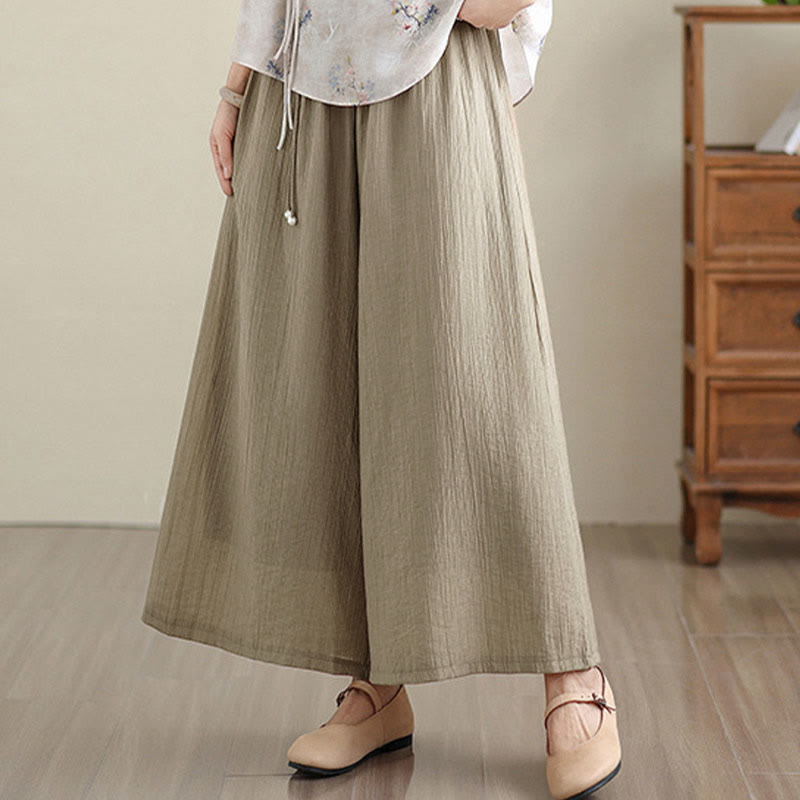 Nimara Ritual Solid Color Elastic Waist Design Capri Cropped Women's Wide Leg Pants