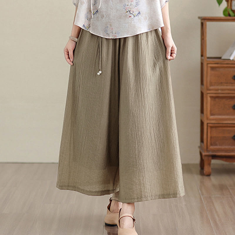 Nimara Ritual Solid Color Elastic Waist Design Capri Cropped Women's Wide Leg Pants