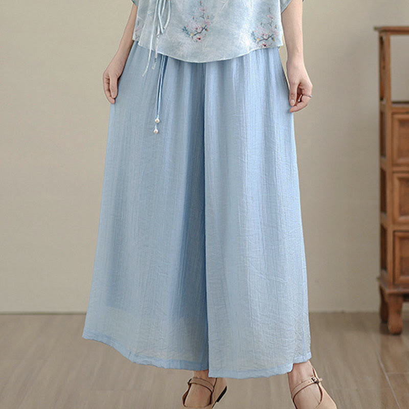 Nimara Ritual Solid Color Elastic Waist Design Capri Cropped Women's Wide Leg Pants