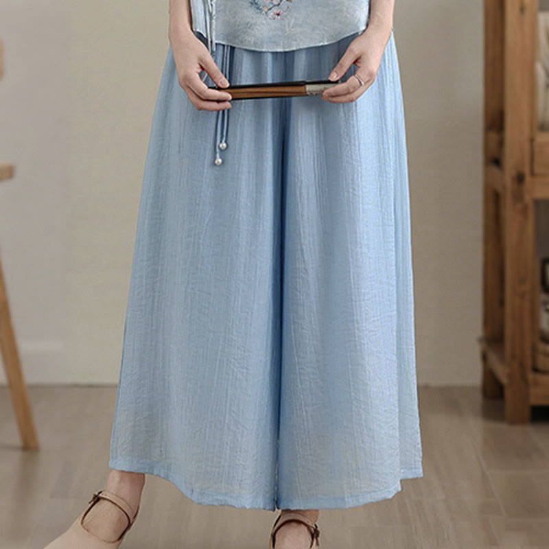 Nimara Ritual Solid Color Elastic Waist Design Capri Cropped Women's Wide Leg Pants