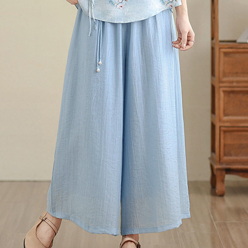 Nimara Ritual Solid Color Elastic Waist Design Capri Cropped Women's Wide Leg Pants