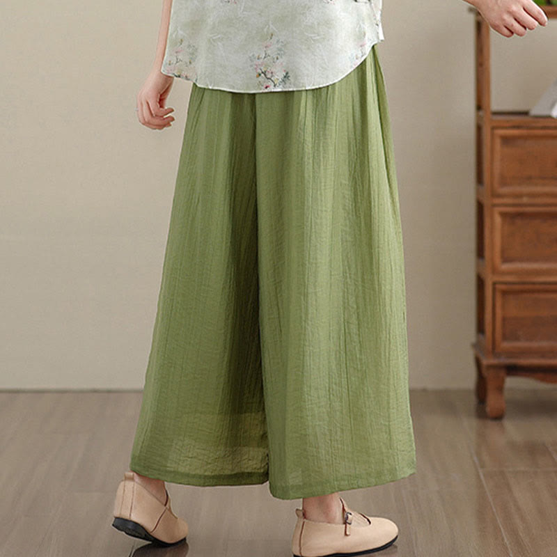 Nimara Ritual Solid Color Elastic Waist Design Capri Cropped Women's Wide Leg Pants