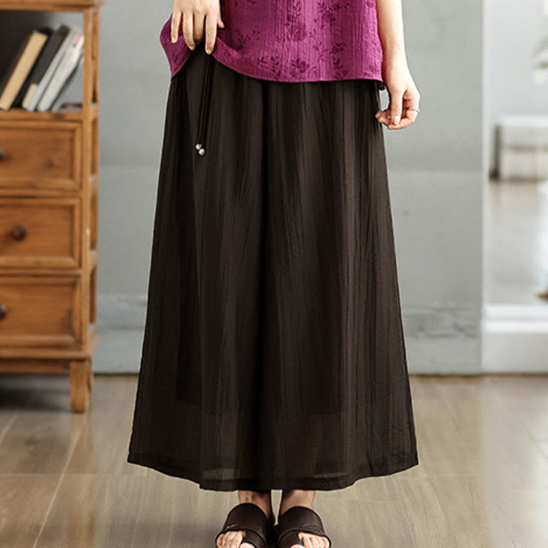 Nimara Ritual Solid Color Elastic Waist Design Capri Cropped Women's Wide Leg Pants