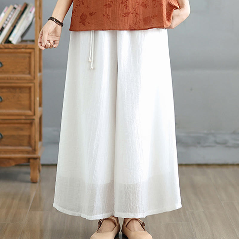 Nimara Ritual Solid Color Elastic Waist Design Capri Cropped Women's Wide Leg Pants
