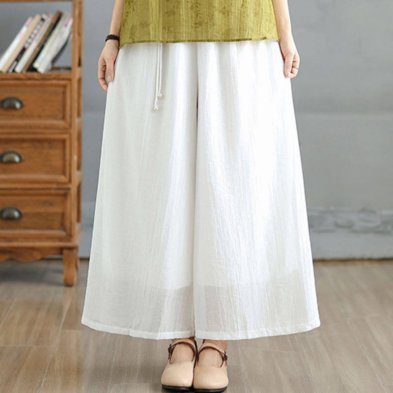 Nimara Ritual Solid Color Elastic Waist Design Capri Cropped Women's Wide Leg Pants