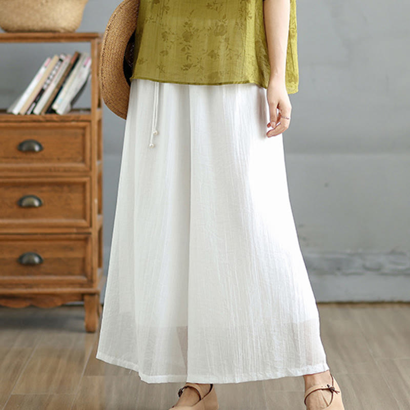 Nimara Ritual Solid Color Elastic Waist Design Capri Cropped Women's Wide Leg Pants
