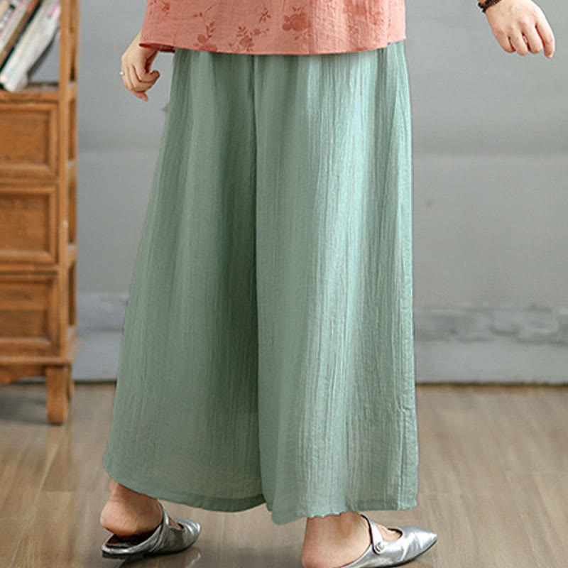 Nimara Ritual Solid Color Elastic Waist Design Capri Cropped Women's Wide Leg Pants