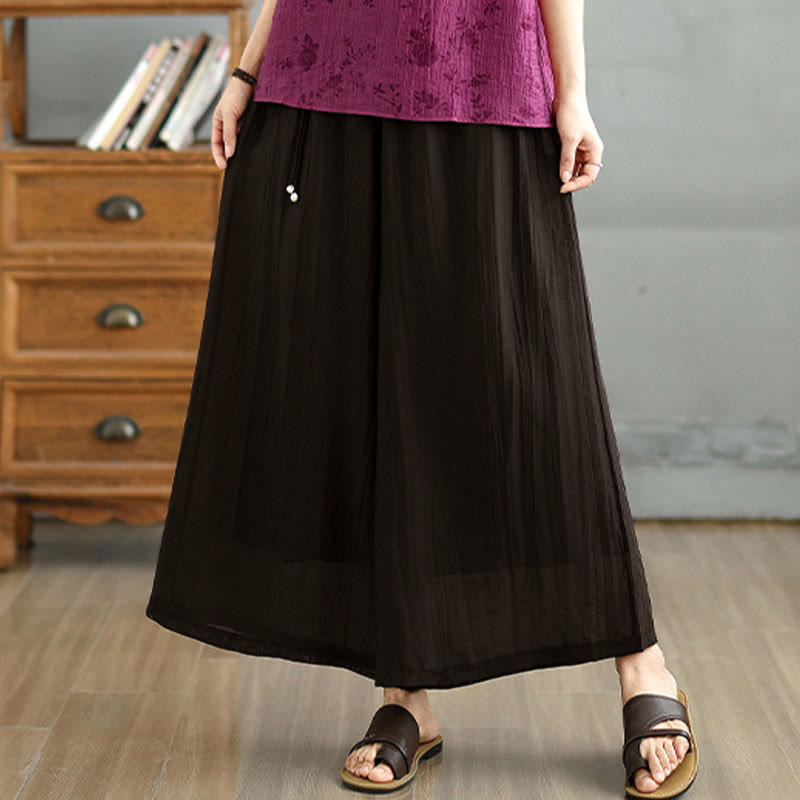 Nimara Ritual Solid Color Elastic Waist Design Capri Cropped Women's Wide Leg Pants
