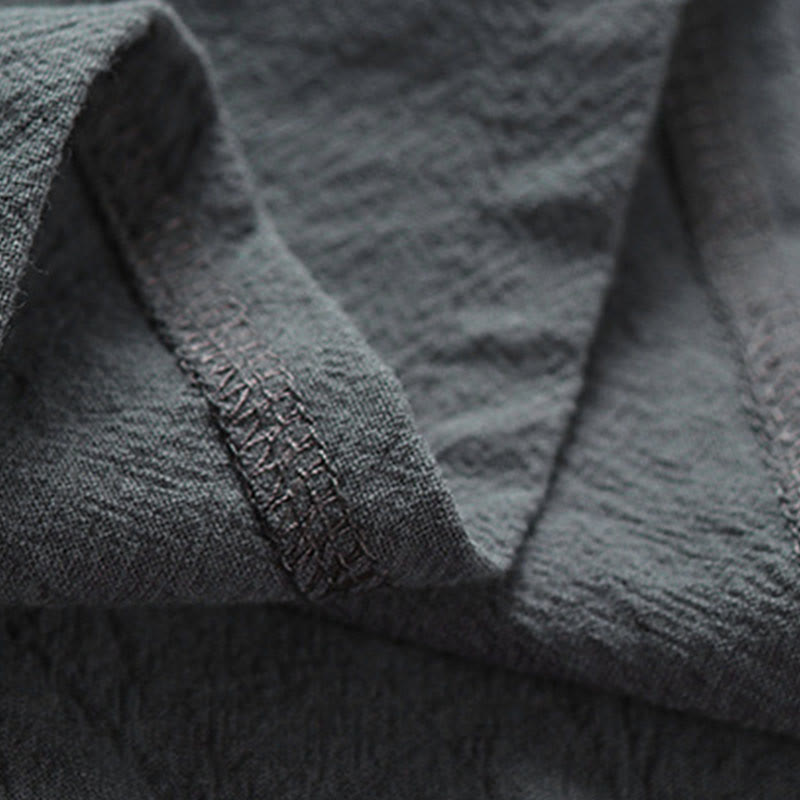 Nimara Ritual Summer V-Neck Frog-Button Short Sleeve Clouds Embroidery Cotton Linen Men's Shirt