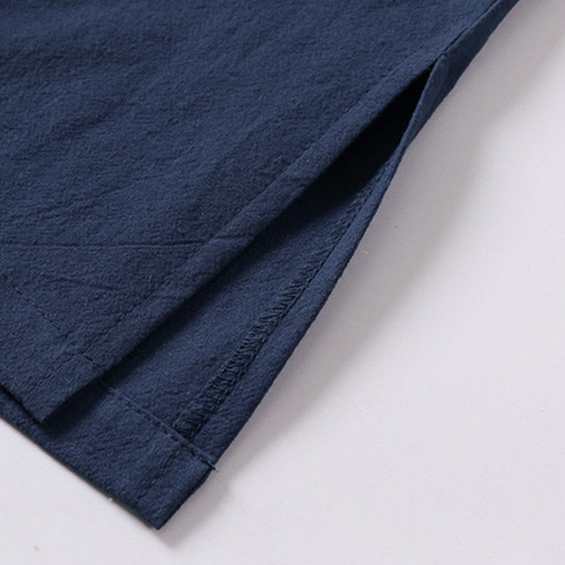 Nimara Ritual Summer Simple V-Neck Short Sleeve Cotton Linen Men's Shirt