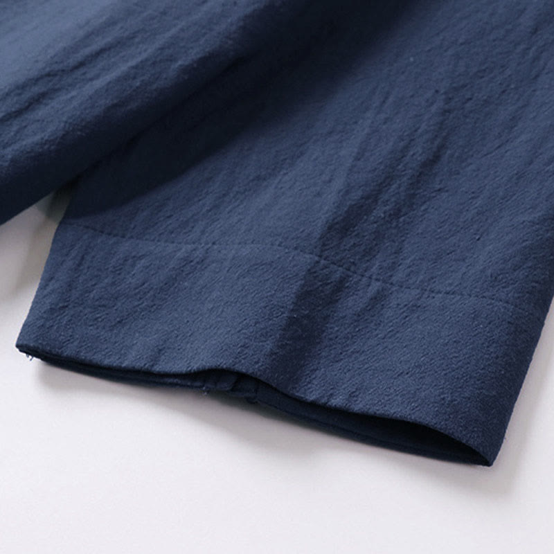 Nimara Ritual Summer Simple V-Neck Short Sleeve Cotton Linen Men's Shirt