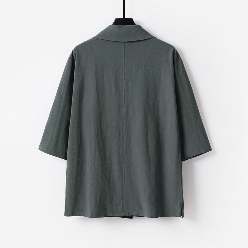 Nimara Ritual Summer V-Neck Lapel Half Sleeve Cotton Linen Men's Shirt