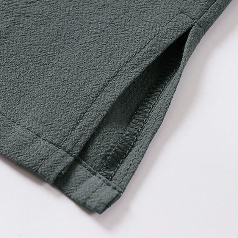 Nimara Ritual Summer V-Neck Lapel Half Sleeve Cotton Linen Men's Shirt