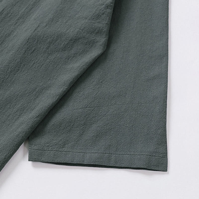 Nimara Ritual Summer V-Neck Lapel Half Sleeve Cotton Linen Men's Shirt