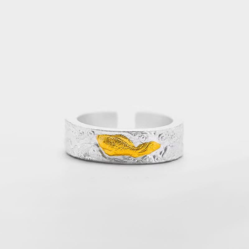 Nimara Ritual 999 Sterling Silver 999 Gold Koi Fish Auspicious Clouds Luck Ring