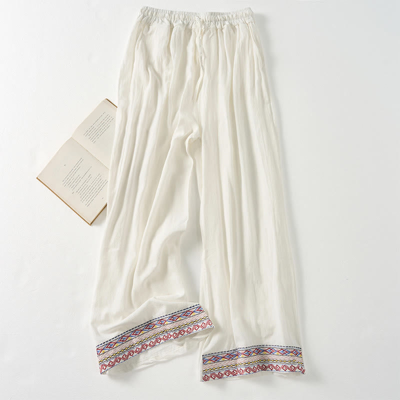 Nimara Ritual Plain Bohemian Stripes Women's Wide Leg Pants With Pockets