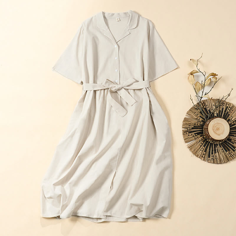 Nimara Ritual Summer Solid Color Lace-up A-line Design Short Sleeve Midi Dress With Pockets