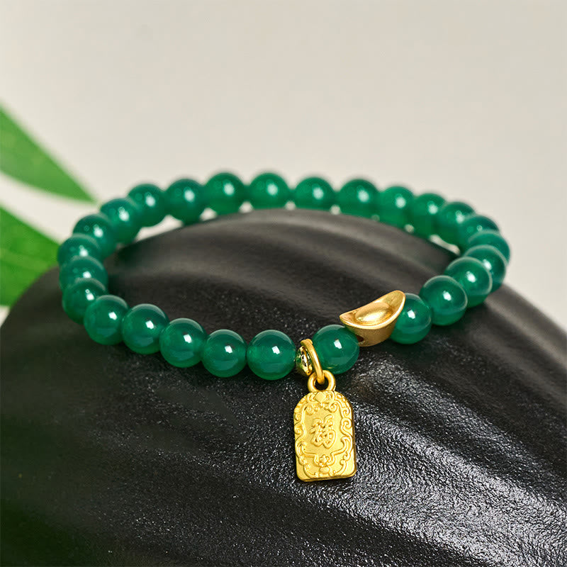 Nimara Ritual Green Agate Ingot Fu Character Relaxation Hope Bracelet