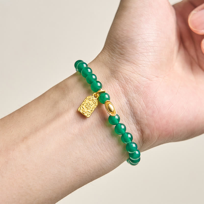 Nimara Ritual Green Agate Ingot Fu Character Relaxation Hope Bracelet
