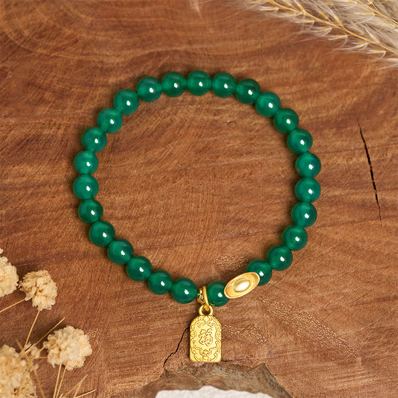 Nimara Ritual Green Agate Ingot Fu Character Relaxation Hope Bracelet