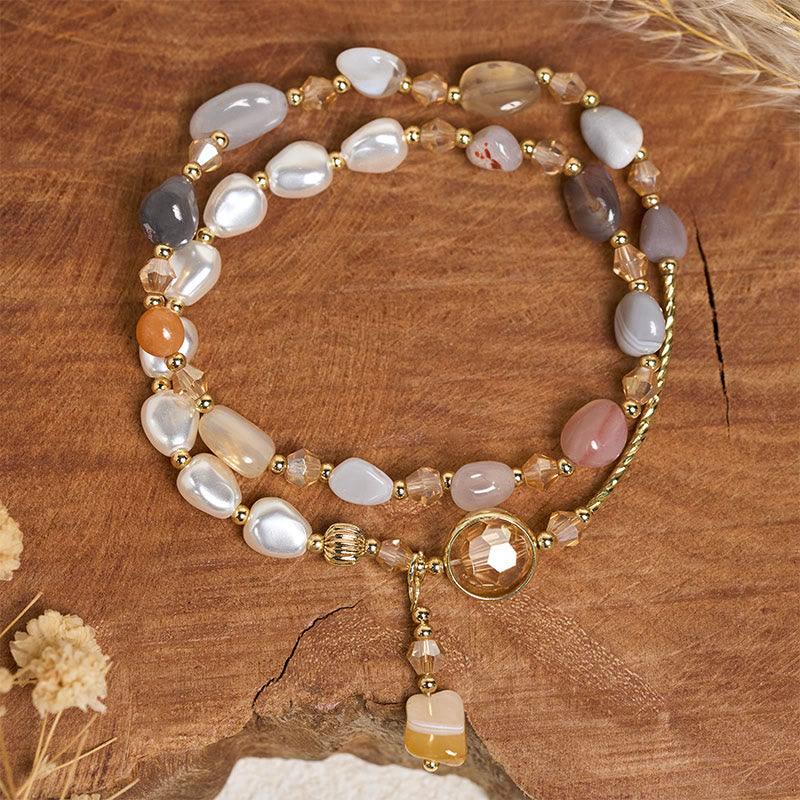 Nimara Ritual Irregular Pearl Glass Bead Double Wrap Bracelet