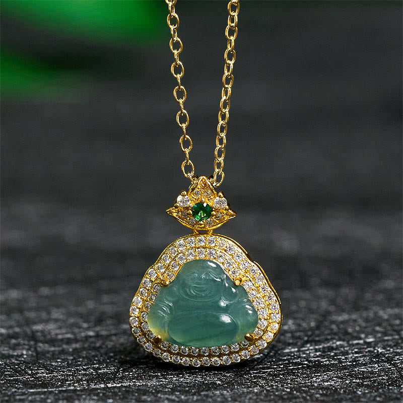 Nimara Ritual Jade Laughing Buddha Prosperity Luck Necklace Pendant