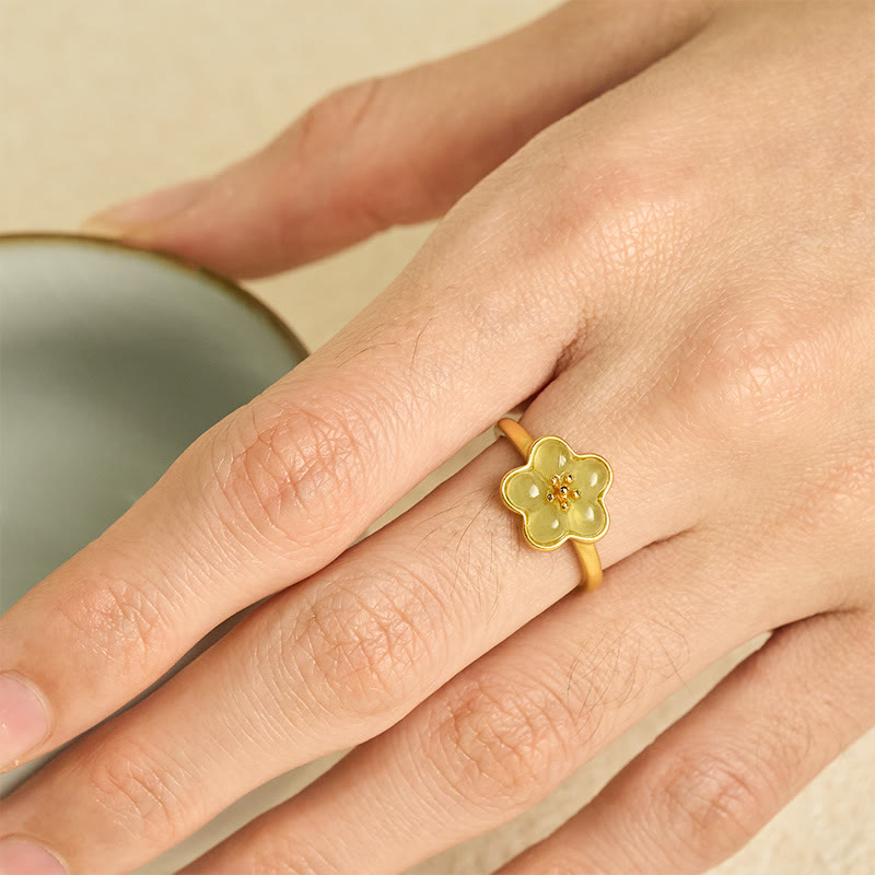 Nimara Ritual Plum Blossom Hetian Jade Copper Luck Ring