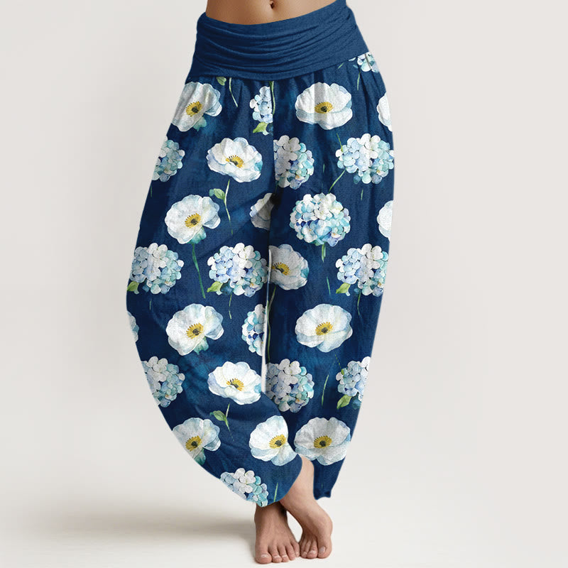 Nimara Ritual Cotton Fresh Elegant Flower Pattern Women's Elastic Waist Harem Pants